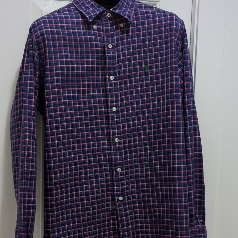 Polo Ralph Lauren Men's Blue and Red Plaid Shirt